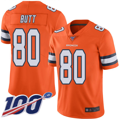 Men Denver Broncos #80 Jake Butt Limited Orange Rush Vapor Untouchable 100th Season Football NFL Jersey